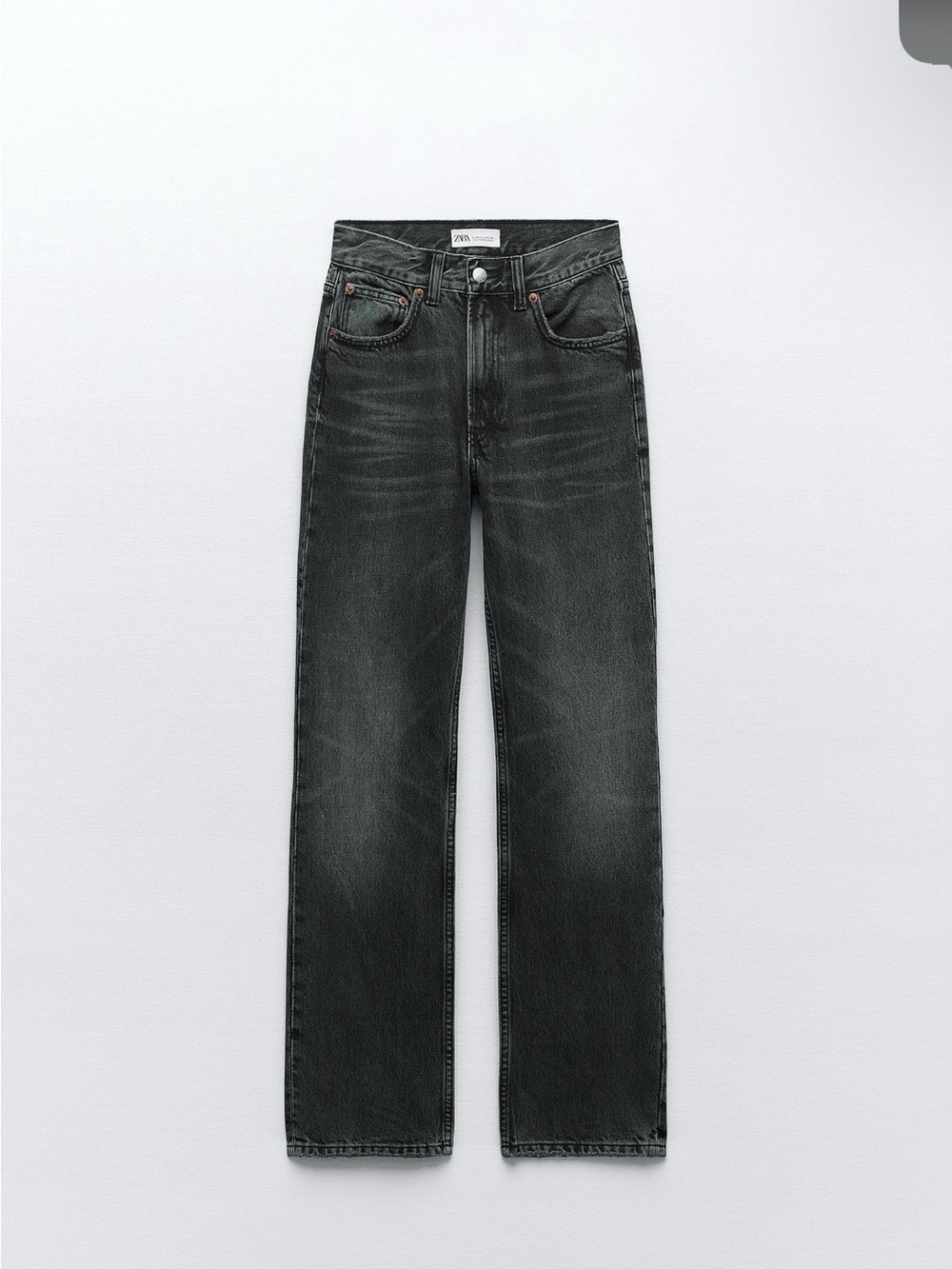 Zara Women's Black Washed Straight-Leg Jeans